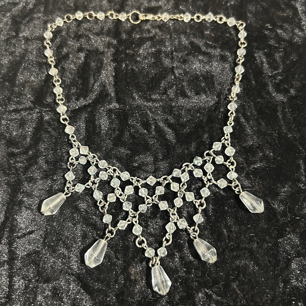 Vintage Genuine Crystal Quartz Art Deco Necklace Bridal Necklace Fairy Necklace